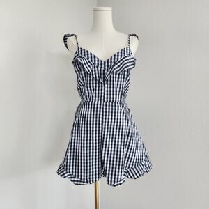 Saks Fifth Avenue Black White Gingham Ruffle Romper Tie Back Cotton Size M